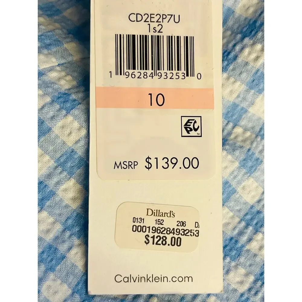 Calvin Klein Women’s Blue Gingham  Sleeveless Front Knot Midi Dress size 10 NWT - Picture 5 of 10